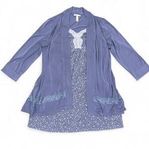 Soma Nightgown and Robe Set Sleepwear Pajama 2pc Set Blue Lace Size Medium